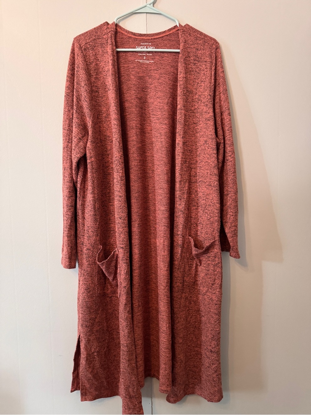 torrid Coral Marled Open-Front Duster Cardigan, size 2
